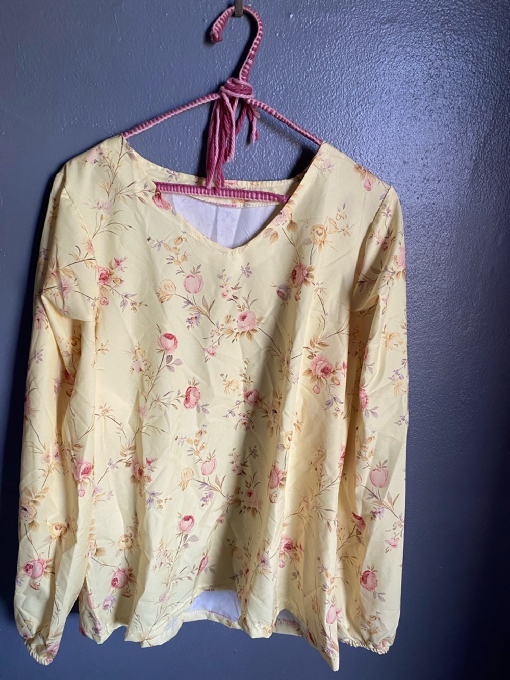 Women's Floral V-Neck Long Sleeve Top - Yellow